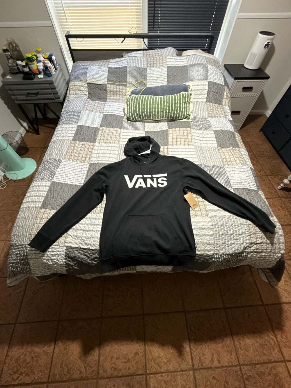 Vans Classic Black Pullover Hoodie with White Logo - Size Small
